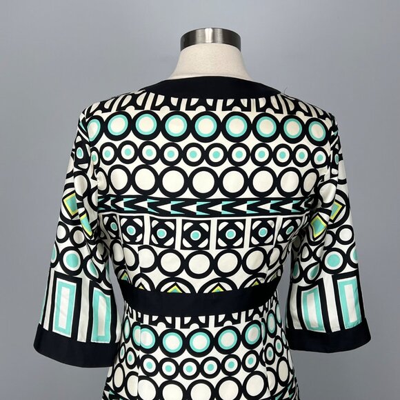 Milly New York Womens Silk Geometric Print Dress Ivory Black Aqua Blue size 10 - Picture 8 of 12